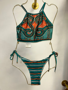 High Neck Bikini - Green / Orange